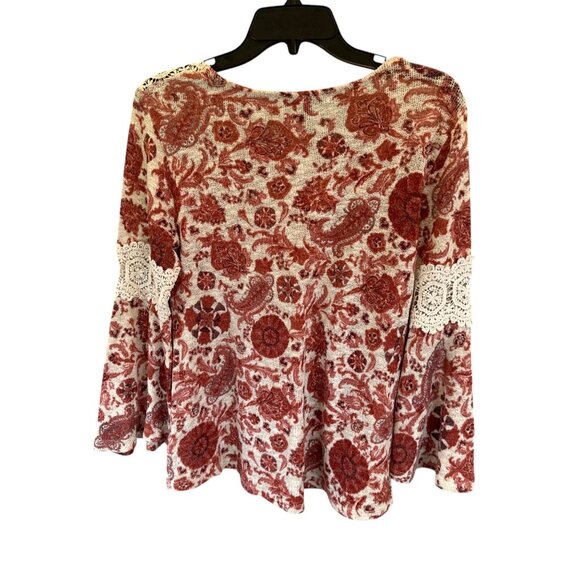Style & Co Red Floral Long Sleeve Top Womens Size Petite S Casual Stretch Blouse - Picture 7 of 12